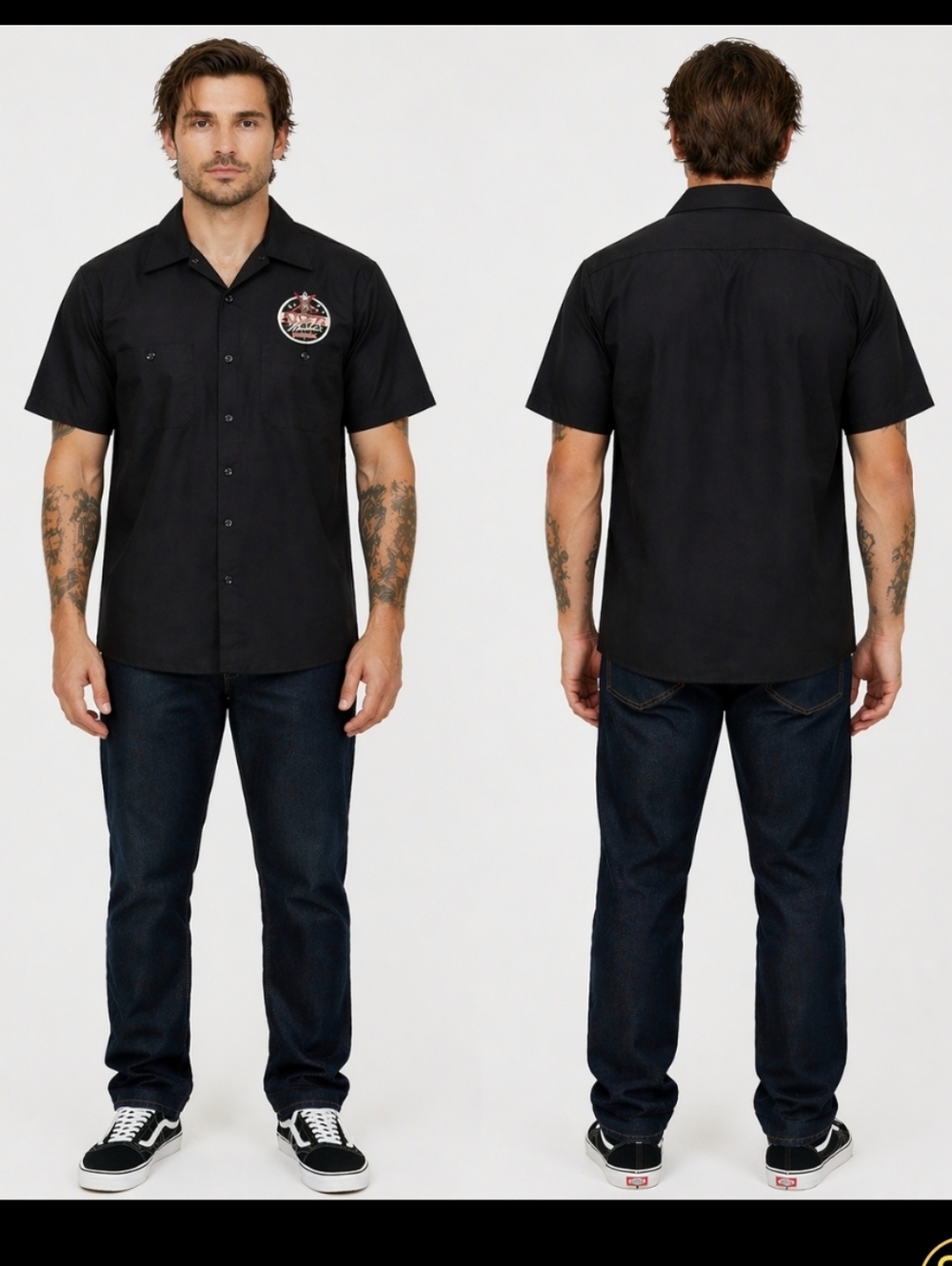 Red Kap Retro Atomic Music Patch Button-Up Mechanics Shirt Men’s Medium Black